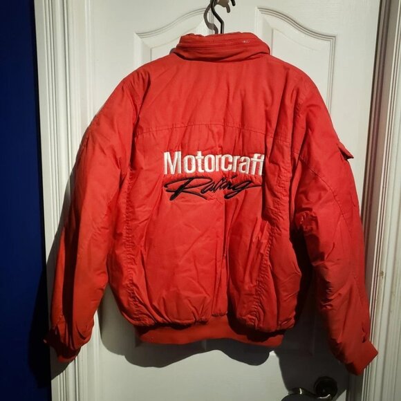 Vintage 80's MOTORCRAFT RACING Jacket L 80s Red coat/jacket Racer Coat - Picture 3 of 8